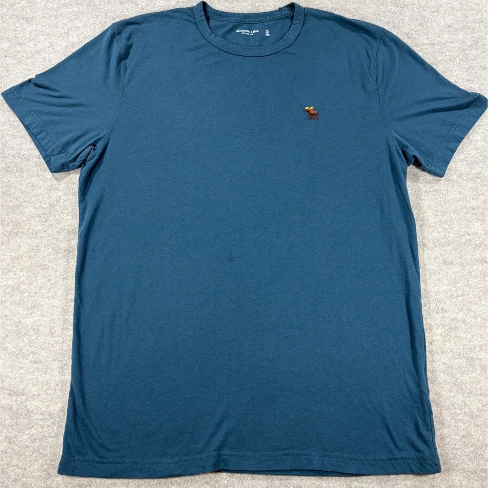 Abercrombie & Fitch Mens XL Tall Soft A&F Tee Teal Blue Embroidered Moose Logo